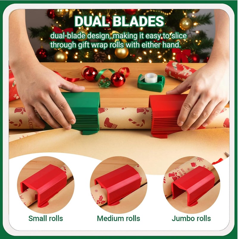Dinceer Wrapping Paper Cutter 2 Pack, Gift Wrap Cutter Christmas Wrapping Gift Wrap Cutters Slider for Rolls, Paper Roll Cutters Tool for Christmas Birthday Holiday, Red & Green - Image 4